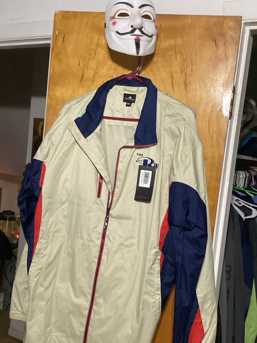 Men's Lightweight Colorblock Windbreaker Jacket - Beige, Navy & Red
